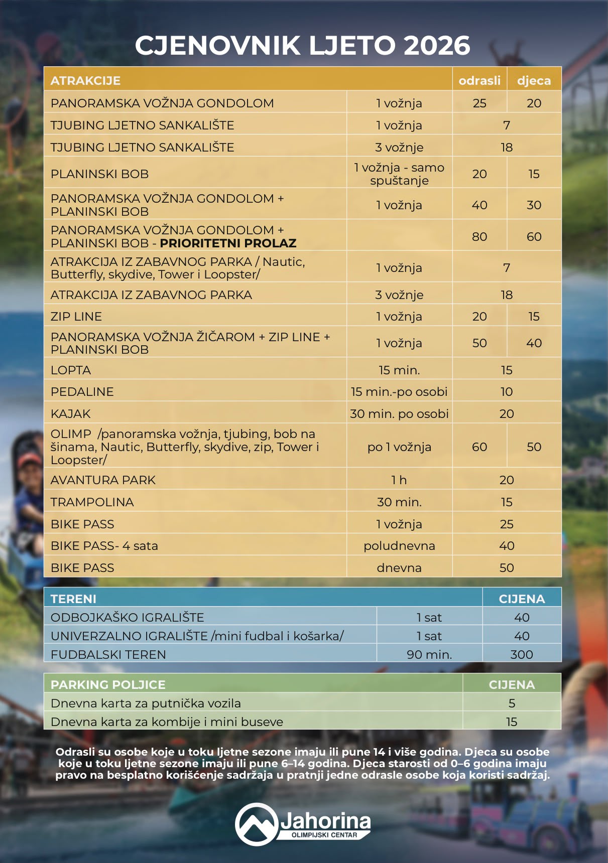 Cjenovnik Jahorina ljeto 2026